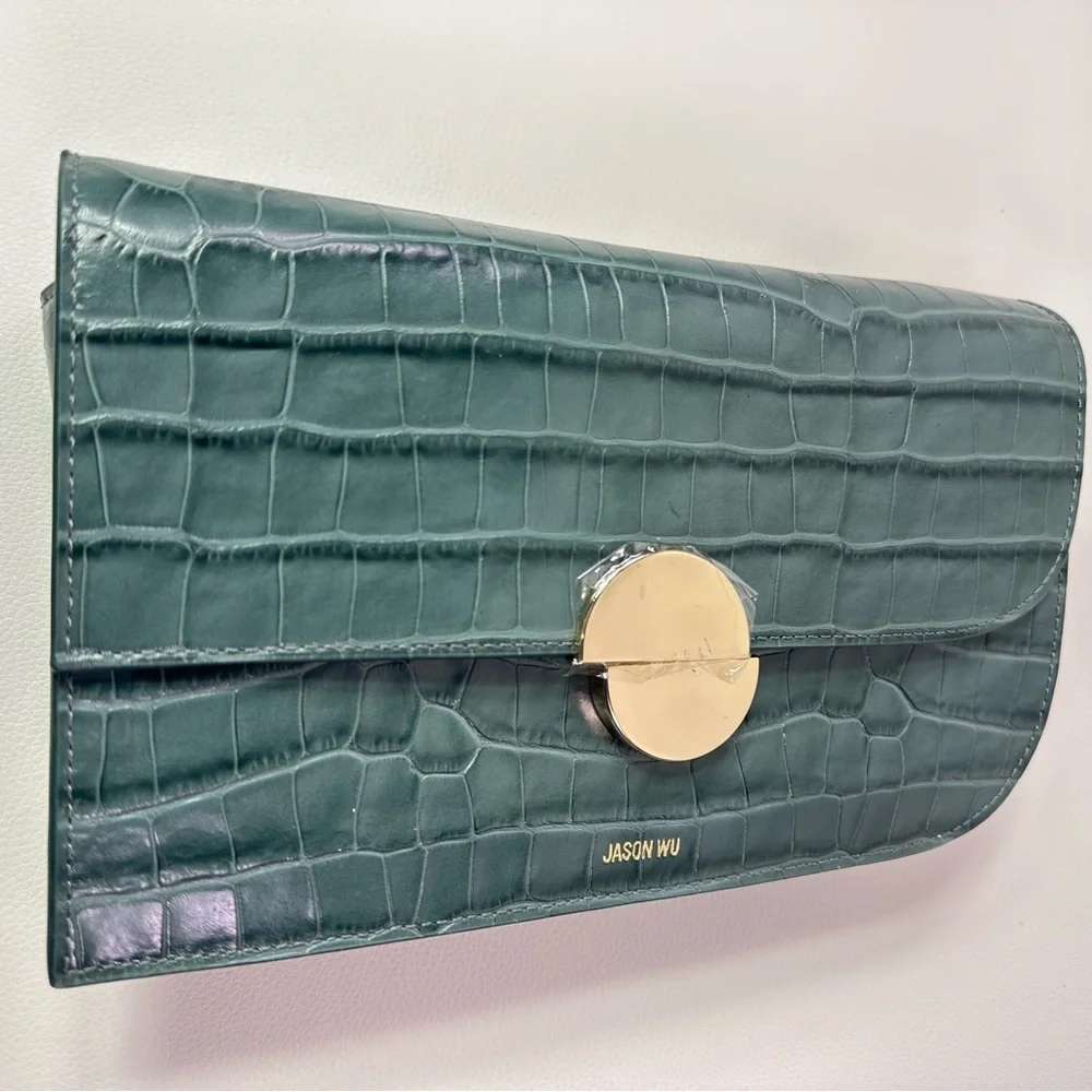 NEW JASON WU ORBIT SAGE LEAF GREEN LEATHER CROC EMBOSSED BAG AUTHENTIC - Picture 2 of 16